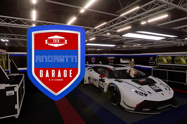 Race car pit lane with orange accents